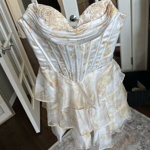 New Tags Attached - Elegant White and Gold Corset Dress